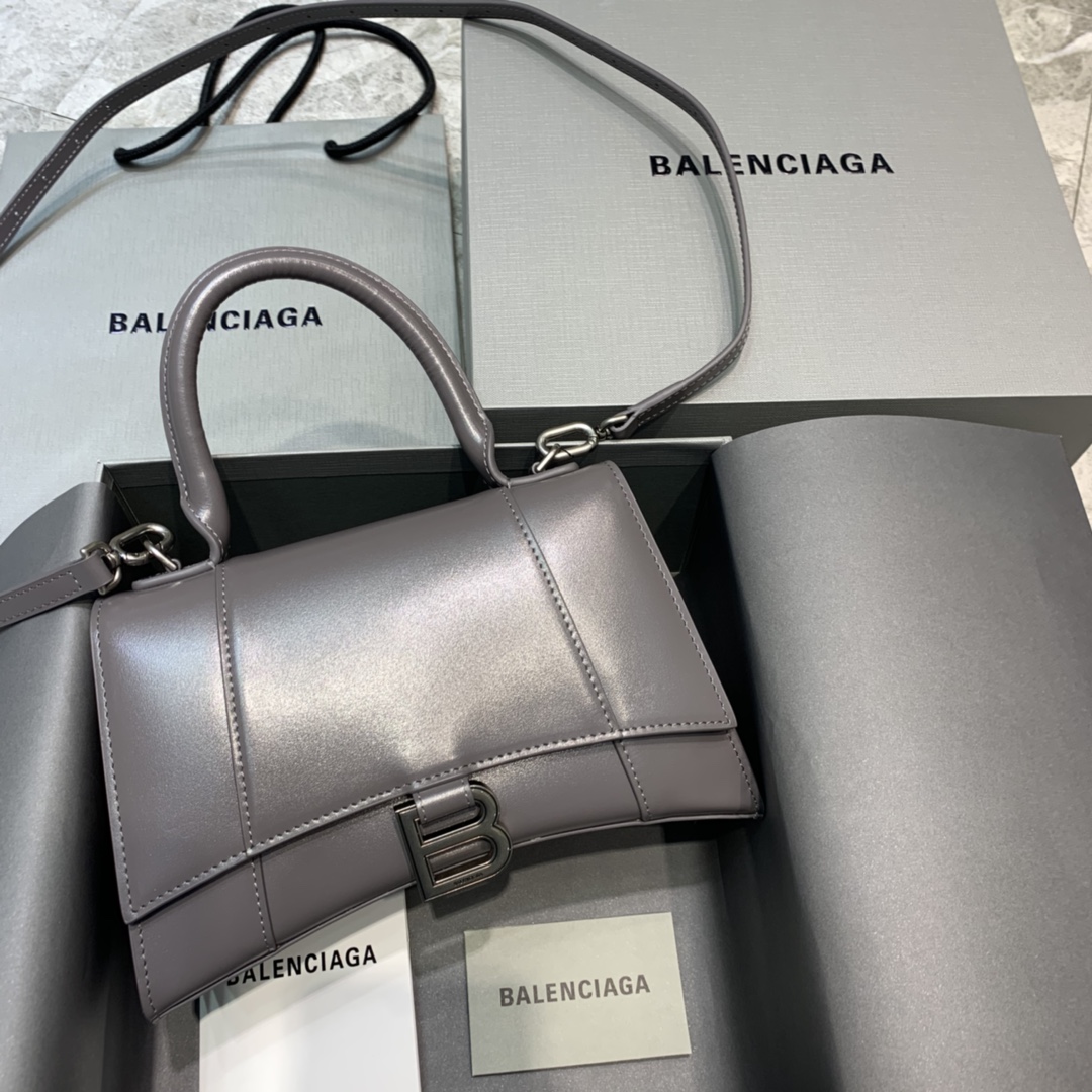 Balenciaga Hourglass Small Handbag Box Calfskin Shoulder Bag Dark Gray